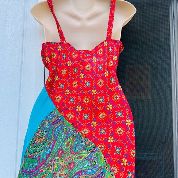 Y2K TESSUTO 100% SILK PATCHWORK PRINT SLIPDRESS S - Picture 5 of 5